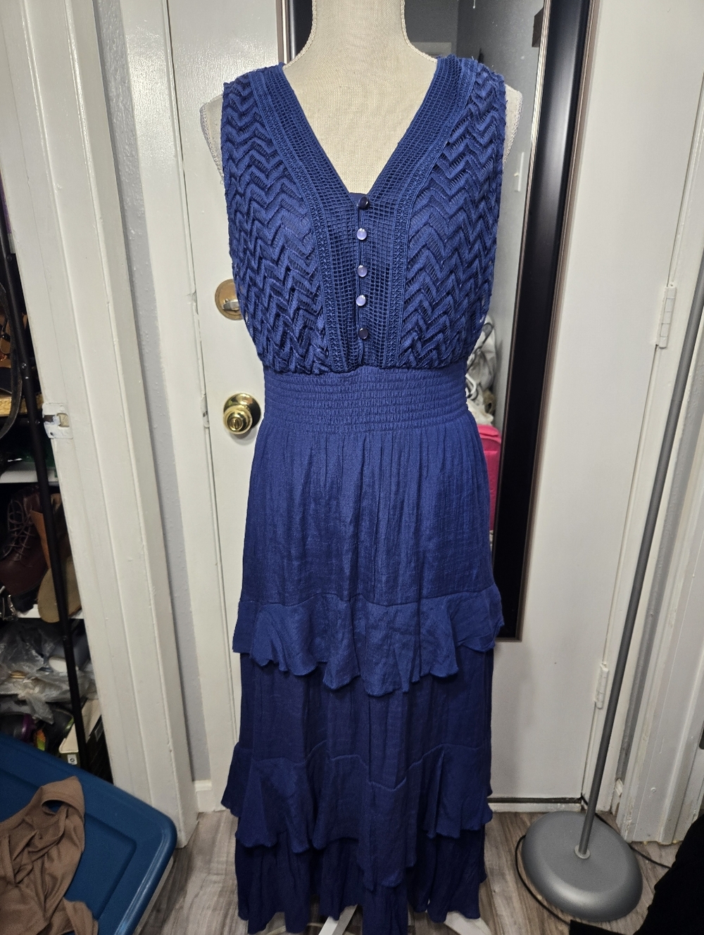 J Gee Sleeveless Maxi Dress Blue Tiered Sz Large
